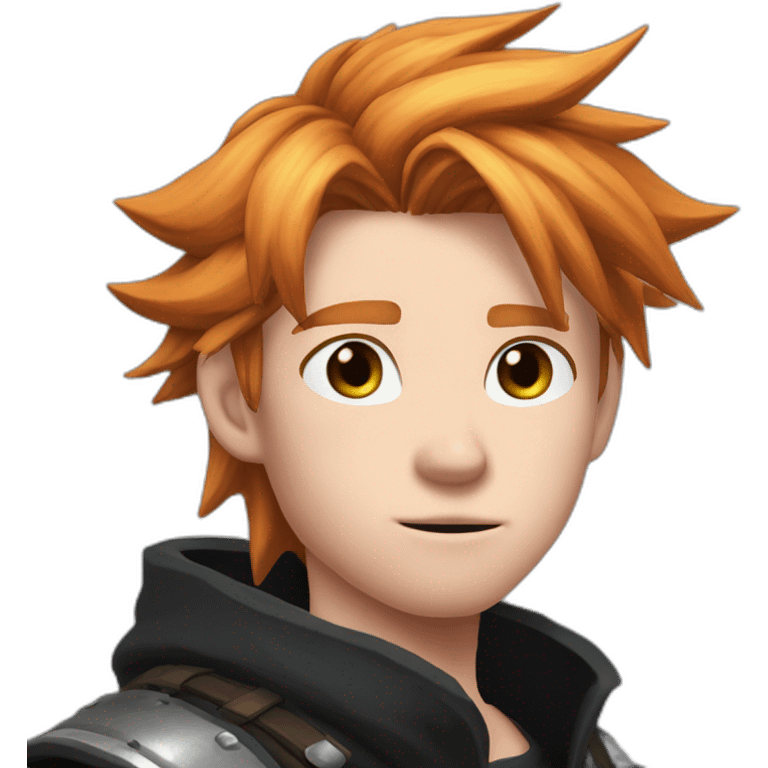 Cloud strife ginger hair. freckles on cheeks. Face mask black emoji