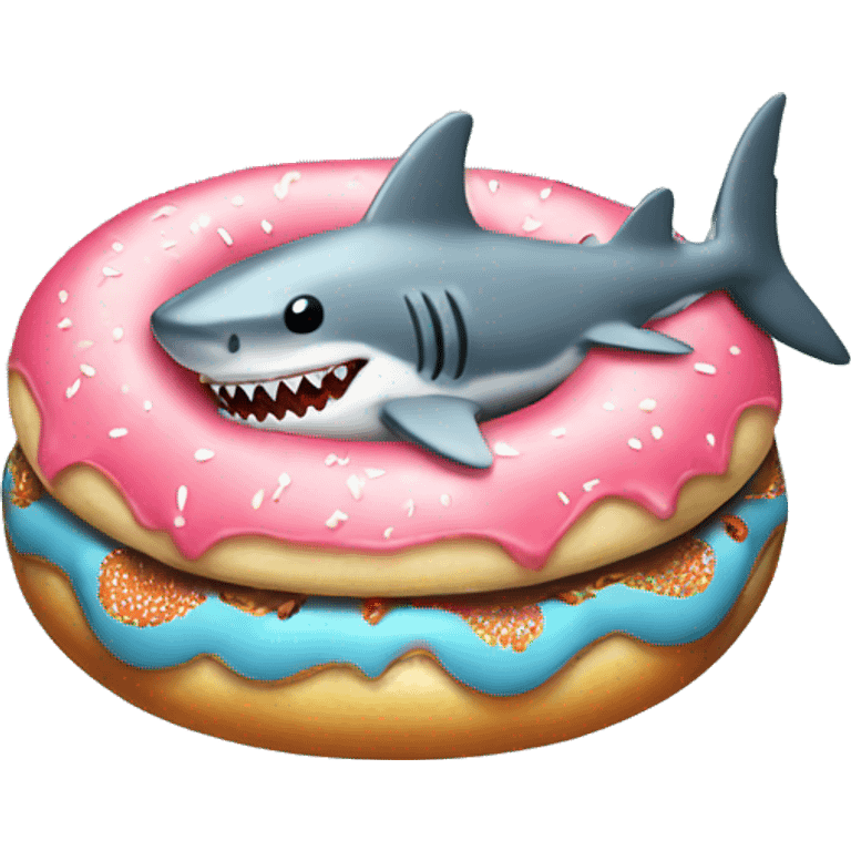 Cute shark in a swimming donut emoji