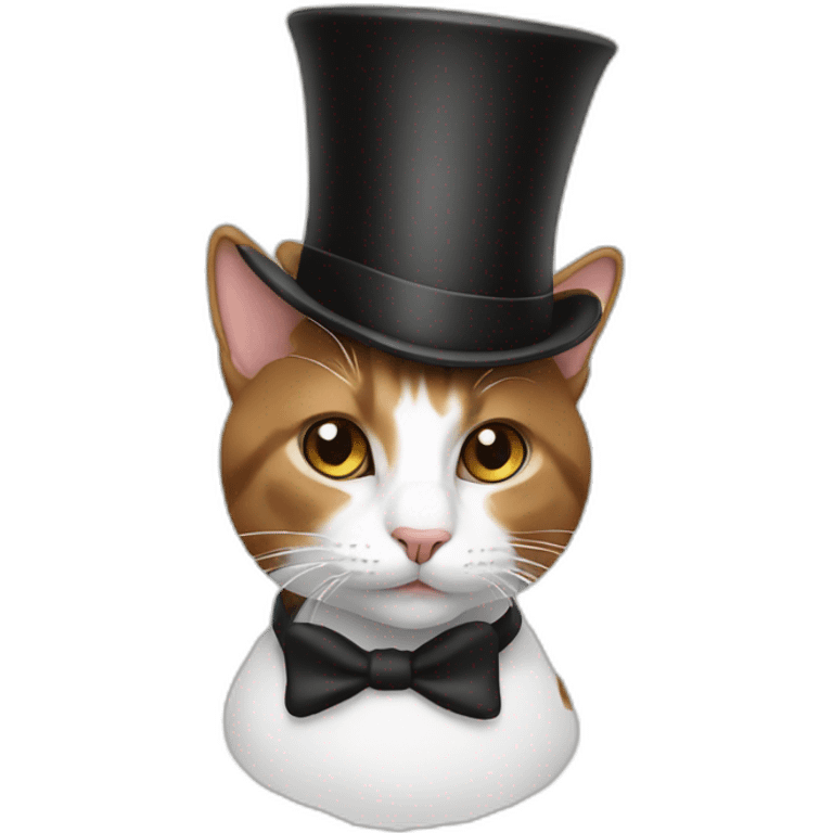 White and brown cat with a top hat emoji