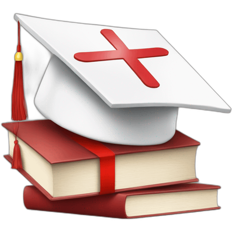 White Student cap with red medical cross On a stack of books emoji