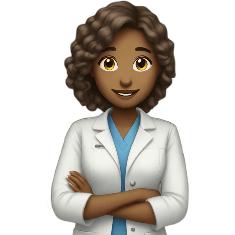 Brown young girl with long hair working in a pharmacy emoji