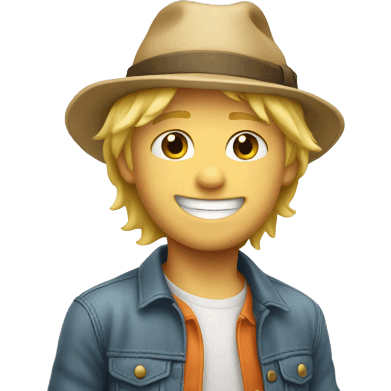 blond boy with hat enjoy playing  emoji