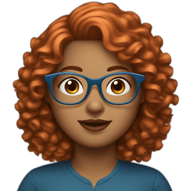 pretty curvy girl with curly copper hair and blue glasses emoji