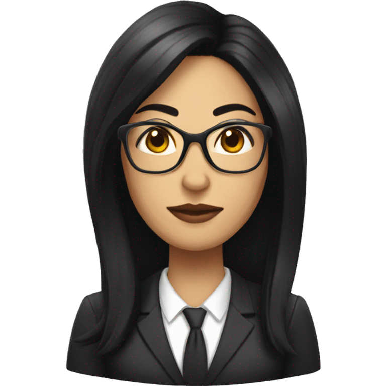 Female defense attorney with long black hair with glasses emoji