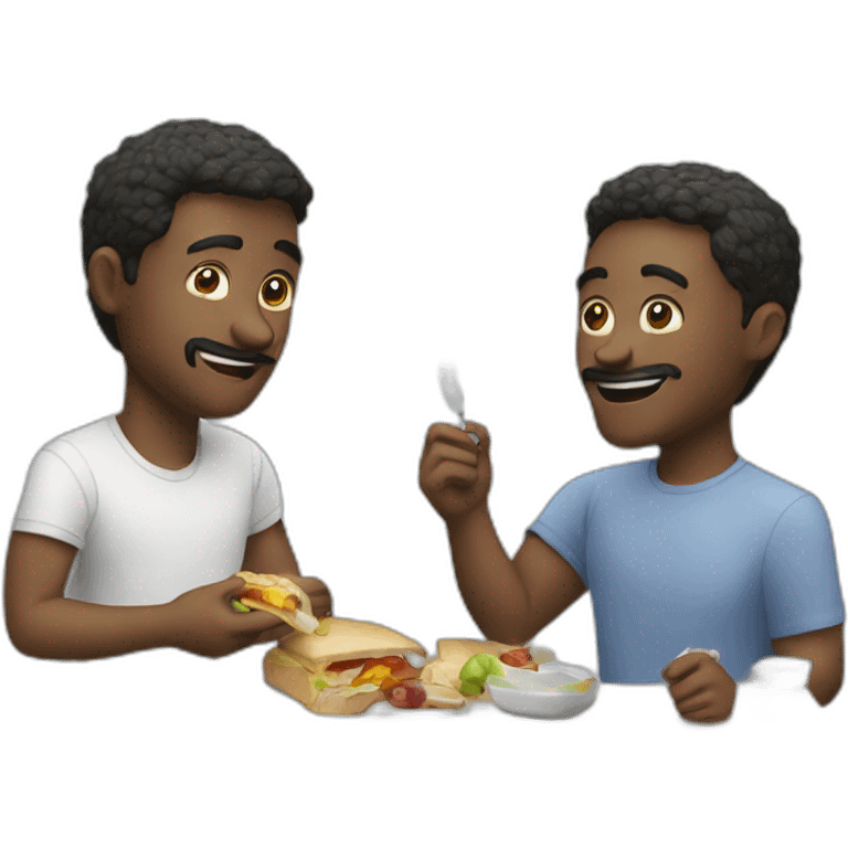 Two friends man eat lunch emoji