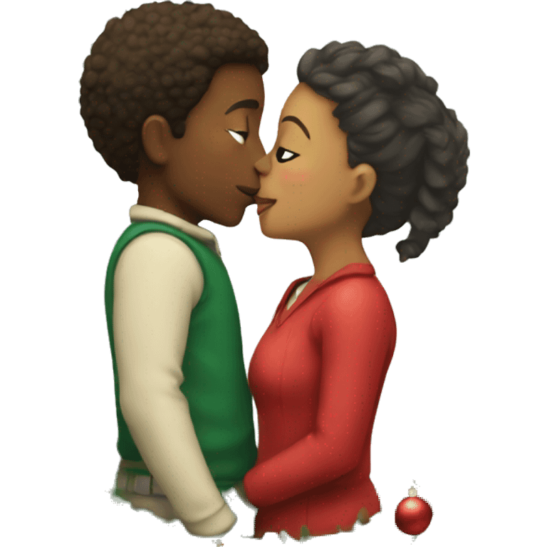 Boy and girl kiss under Christmas tree emoji