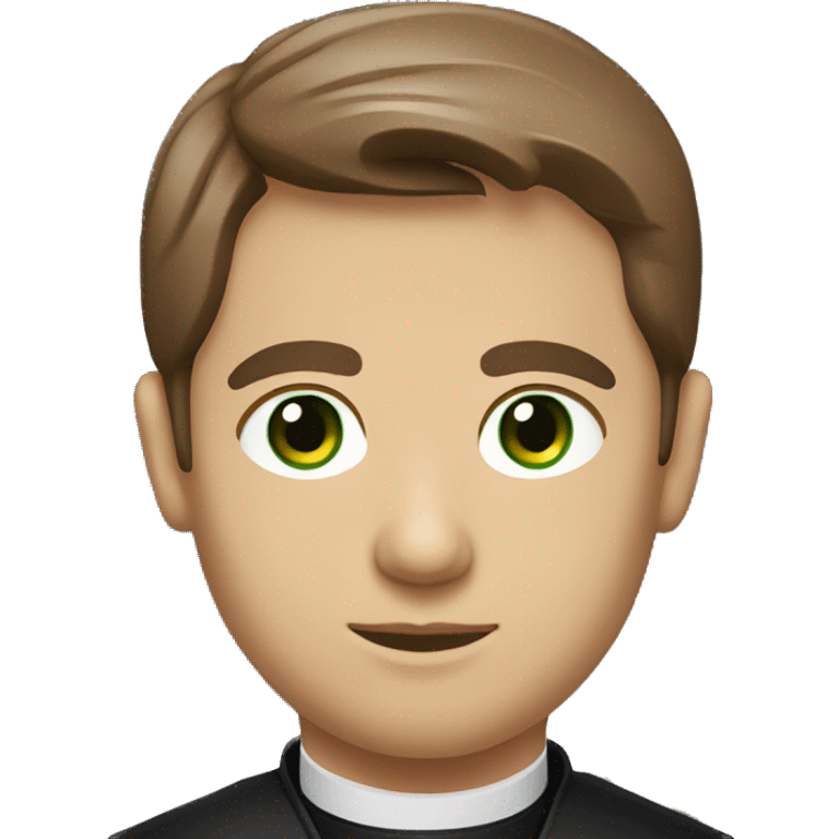 Head and shoulders of a catholic priest with brown hair and green eyes emoji