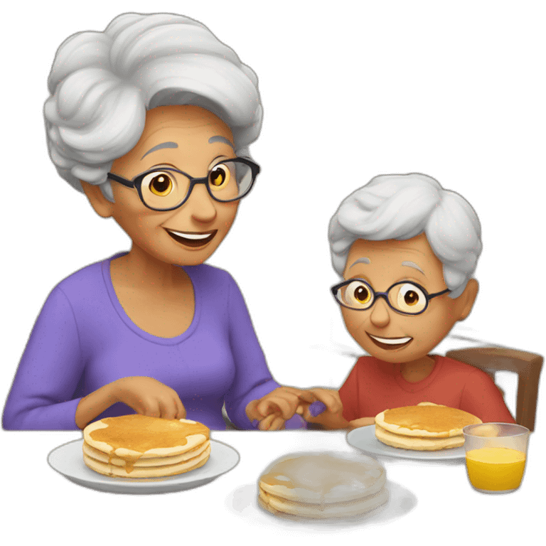 Granny eating pancakes with grandson emoji