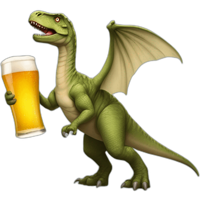 Un dinosaure humain avec des ailes qui boit une bière emoji