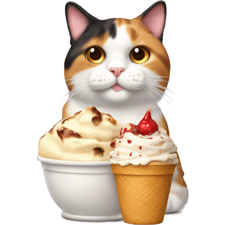 Realistic Fat calico cat with sundae emoji