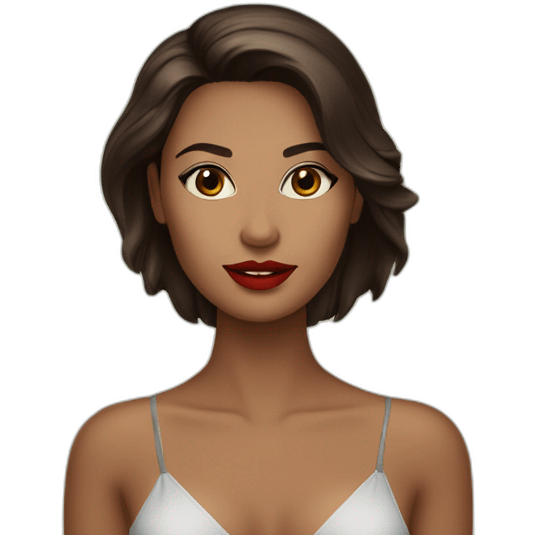 Straight dark brown hair red lips tanned skin woman at beach emoji