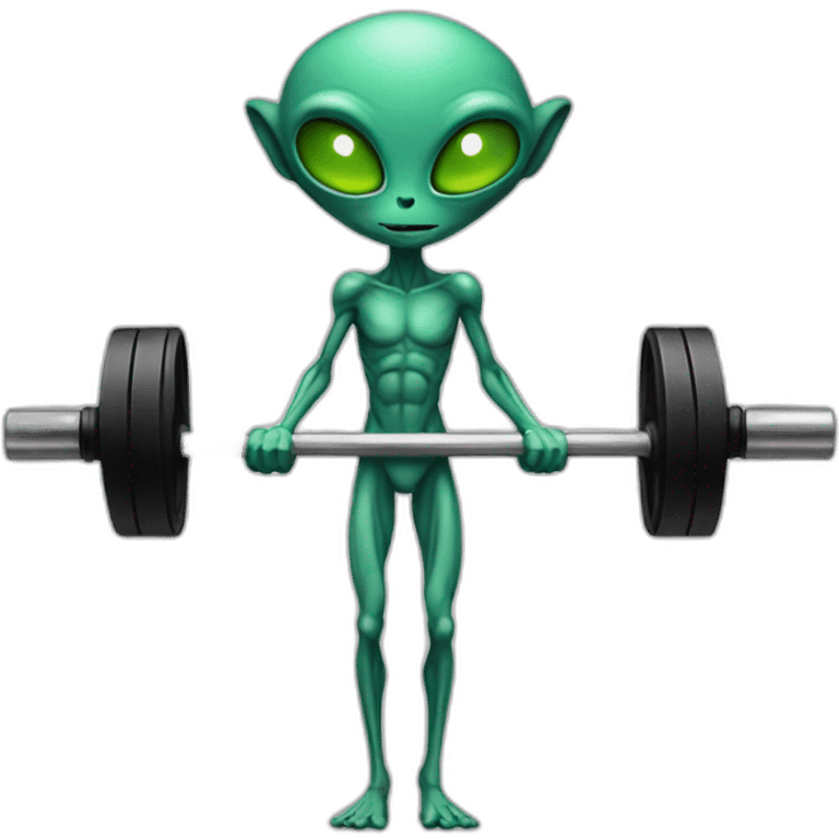 skinny alien with a barbell emoji