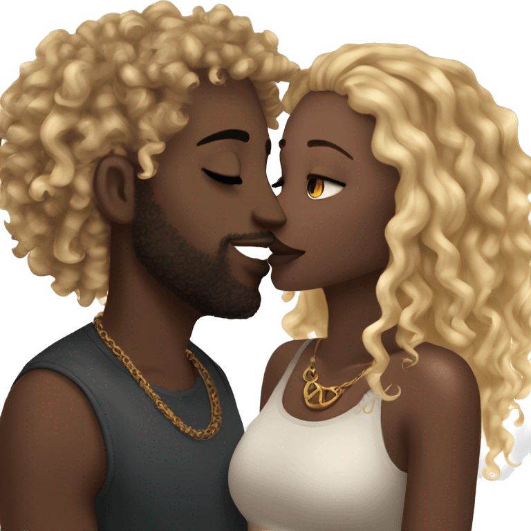 Me kissing my darkskin girlfriend with curly hair. I am black and have a septum piercing, and blonde locs. She has a septum piercing aswell. emoji