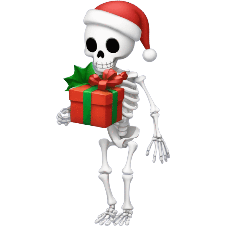 Skeleton body holding a Christmas present emoji