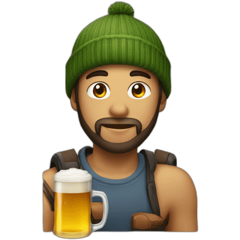 gamer with a beenie drinking beer emoji