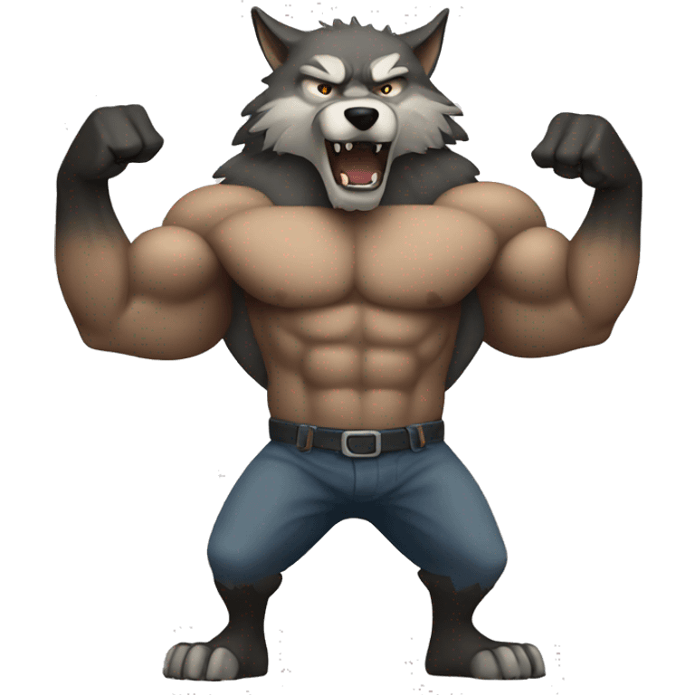 Wolf with strong arms emoji