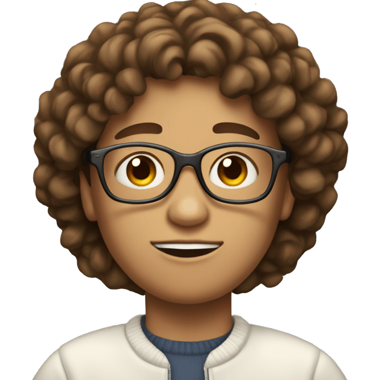 physisist with short curly brown hair white skin glasses and a sweter emoji