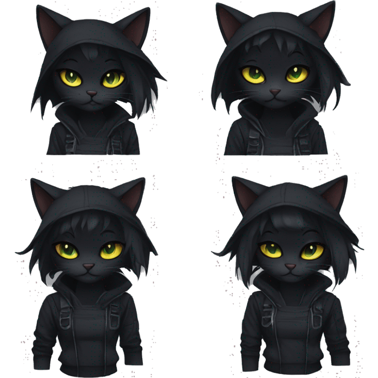 Edgy Shy Anthro cool pretty dark black cat-fursona techwear emoji