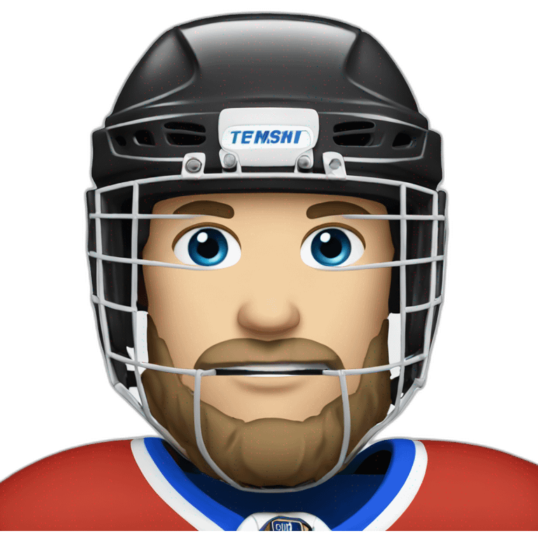 hockey player wearing helmet, with blue eyes and beard emoji