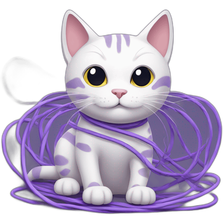 purple anime cat tangled up in wires and cables emoji