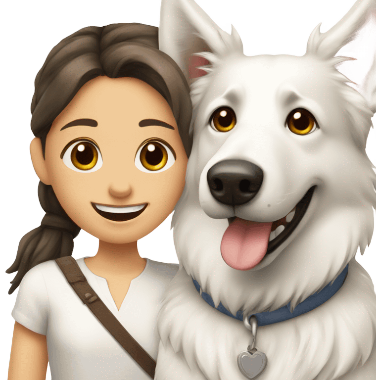 Happy white Swiss Shepherd  with brunette girl emoji