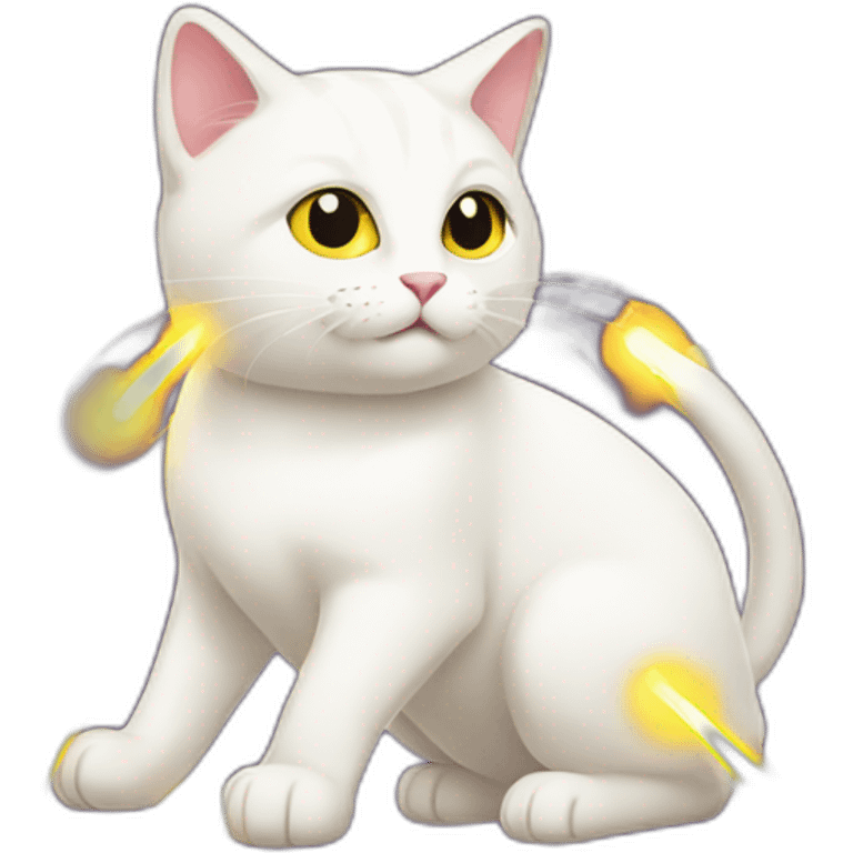 A white and yellow cat playing with laser emoji