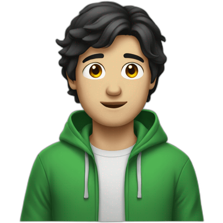 Black-haired white guy in green hoodie  emoji