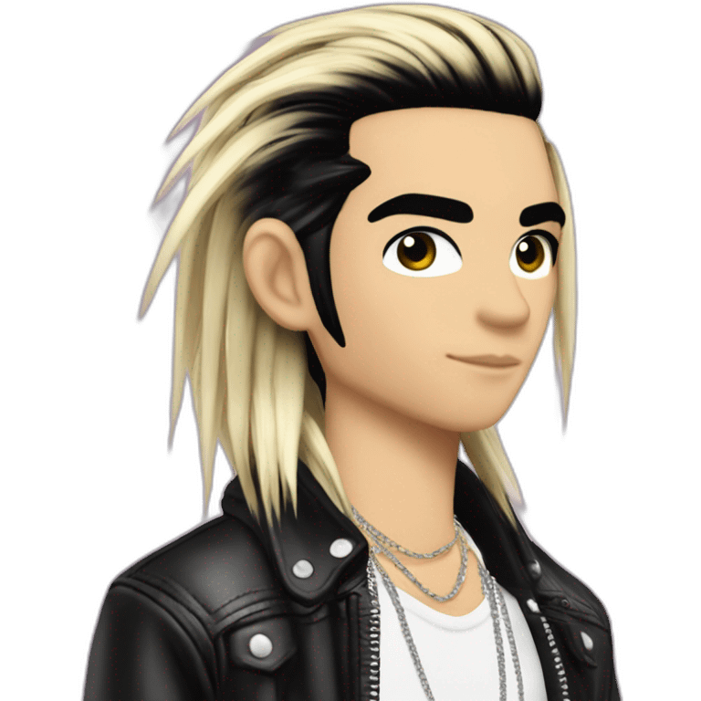 Bill Kaulitz black hair down with blonde highlights emo 2000s hairspray skunk hair emoji