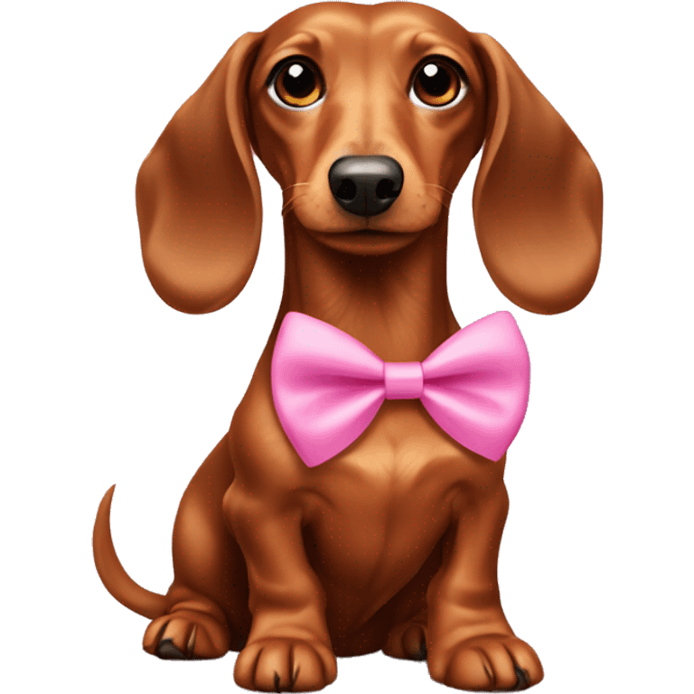 Brown long hair dachshund wearing pink bow emoji