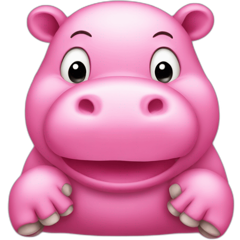 cute pink hippo covering its mouth with hands emoji