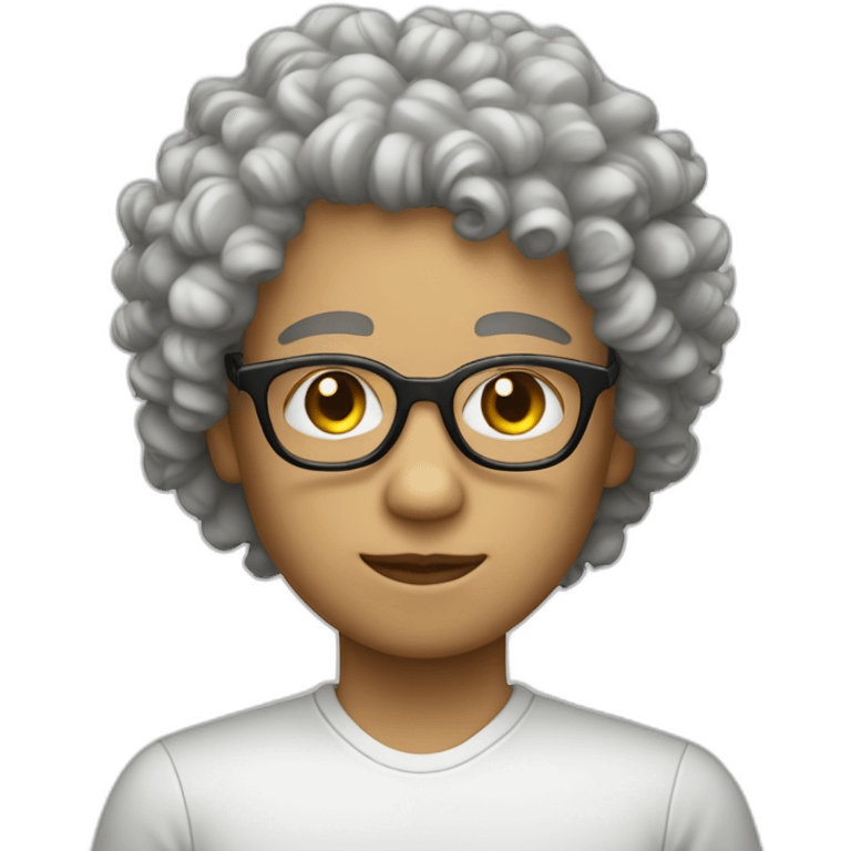 Curly hair white body with glasses emoji