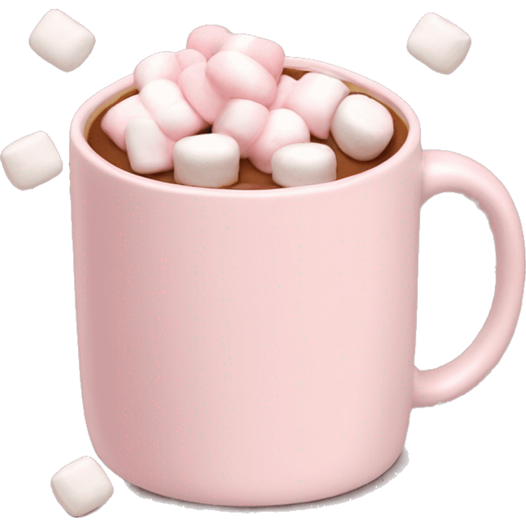 pale pink mug of cacao with mini marshmallows  emoji