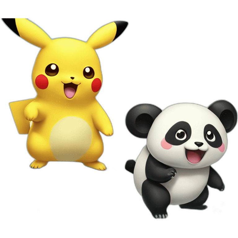 Pikachu and a panda battling each other on a mushroom island emoji