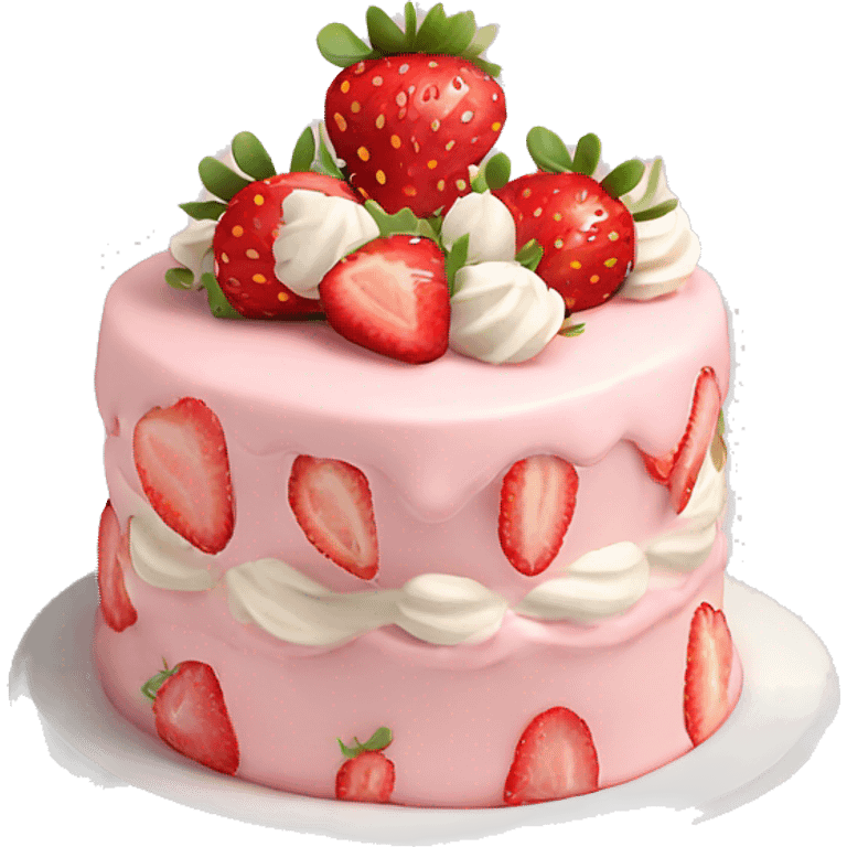 Light Pink strawberries and cream birthday cake  emoji