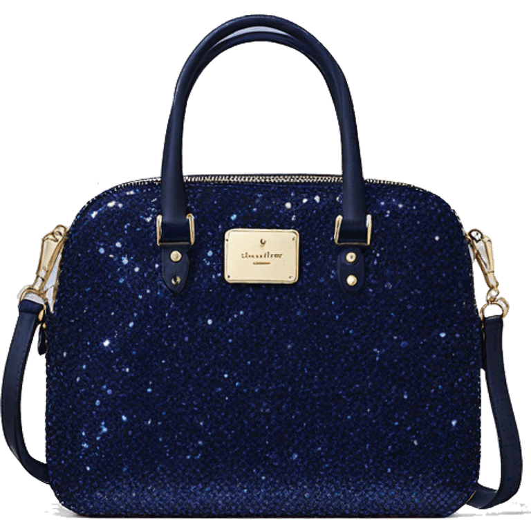 Realistic isolated navy blue glitter kate spade satchel purse.  emoji