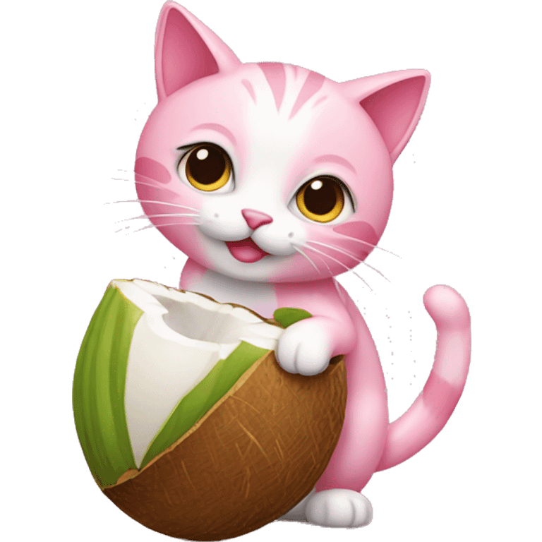 pink cat holding a coconut  emoji