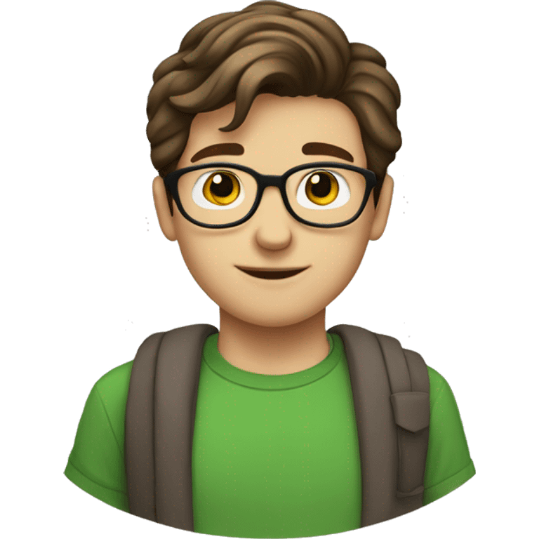 male nerd brown hair heart with hand using green t-shirt emoji