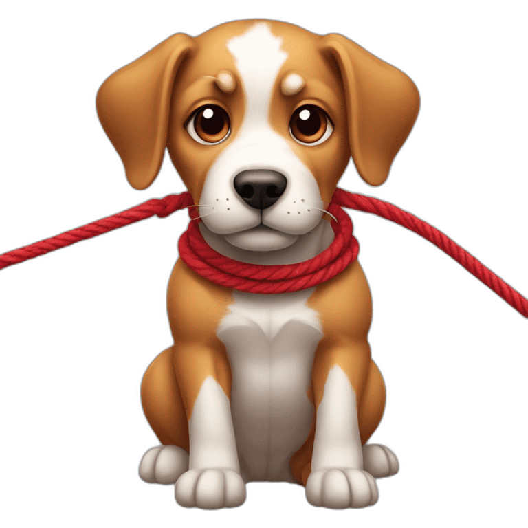 dog tied up by red rope emoji