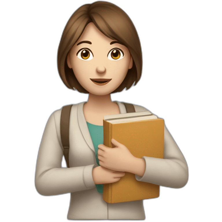 A pale woman with brown straight hair and a pile of books in her arms emoji