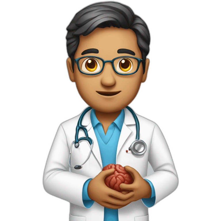 Indian Doctor with round speca with brain in his hand emoji