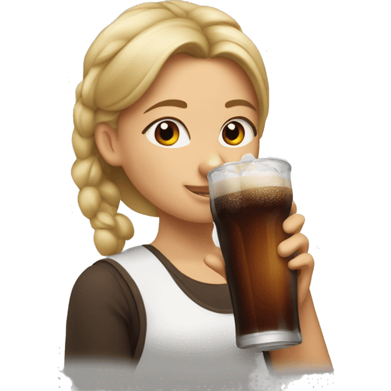 Girl chugging a glass of root beer emoji