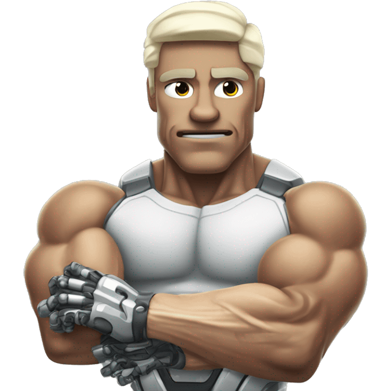 Flexing cyborg bicep and forearm with circuits and shocks emoji