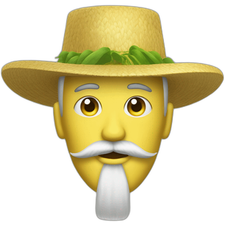 yellow paddy field hat and fu Manchu mustache emoji