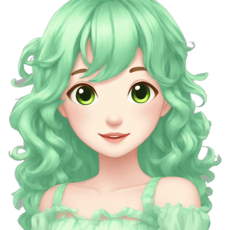 Gorgeous Beautiful Blushing Petite Pastel-Fairy-Anime-Green-Pastel-Girl with pretty hair aesthetic emoji