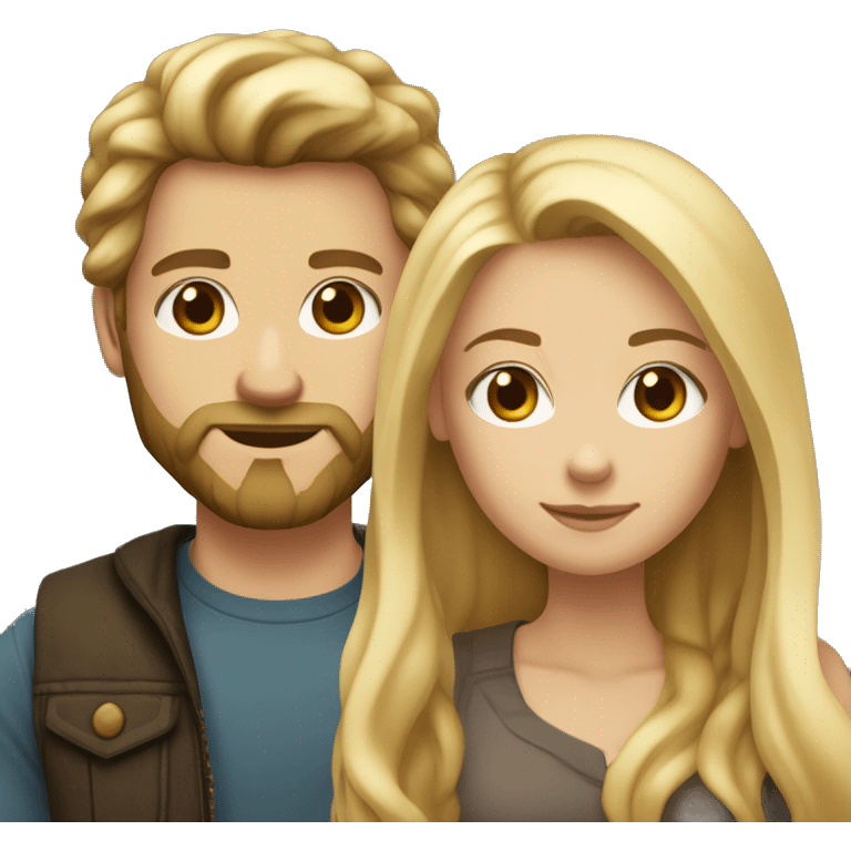 a couple, he has light skin, dark blonde hair and a beard, she has light skin and dyed blonde long hair with roots, both are stronger built emoji