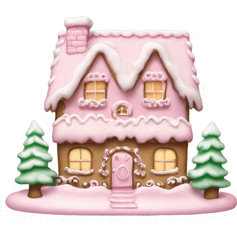 snowy pale pink gingerbread house christmas emoji