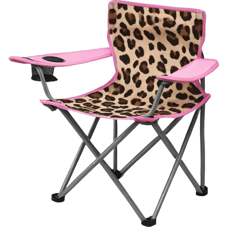 Realistic light pink and leopard print pattern camping folding chair isolated.  emoji