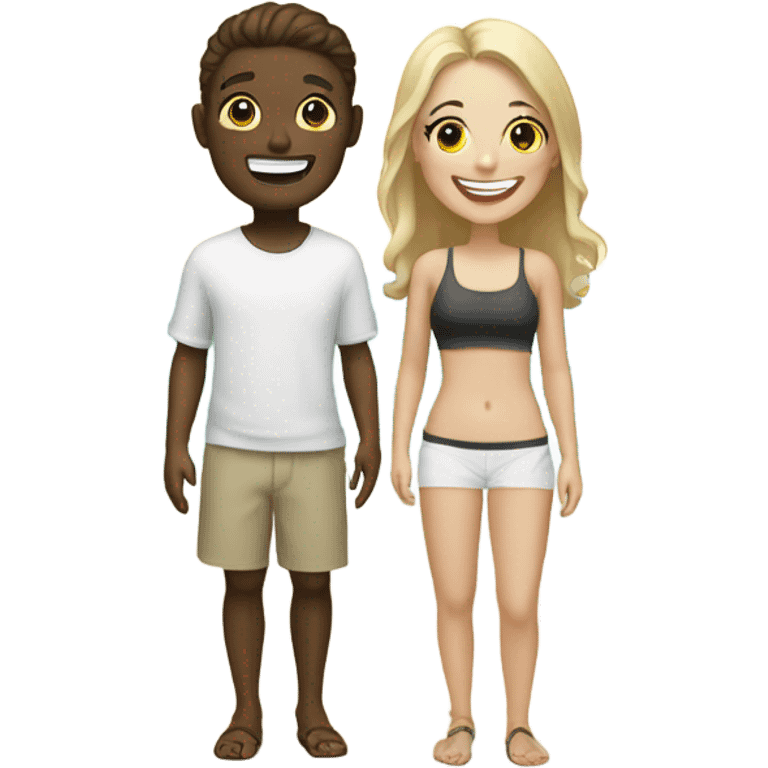 A white boy and white girl sharing a grin on the beach emoji