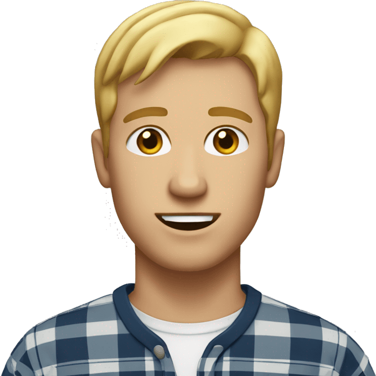 Dark blond man with hazel eyes and short hair in a plaid tshirt  emoji