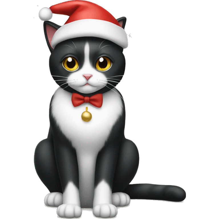 Tuxedo cat with Christmas hat on emoji